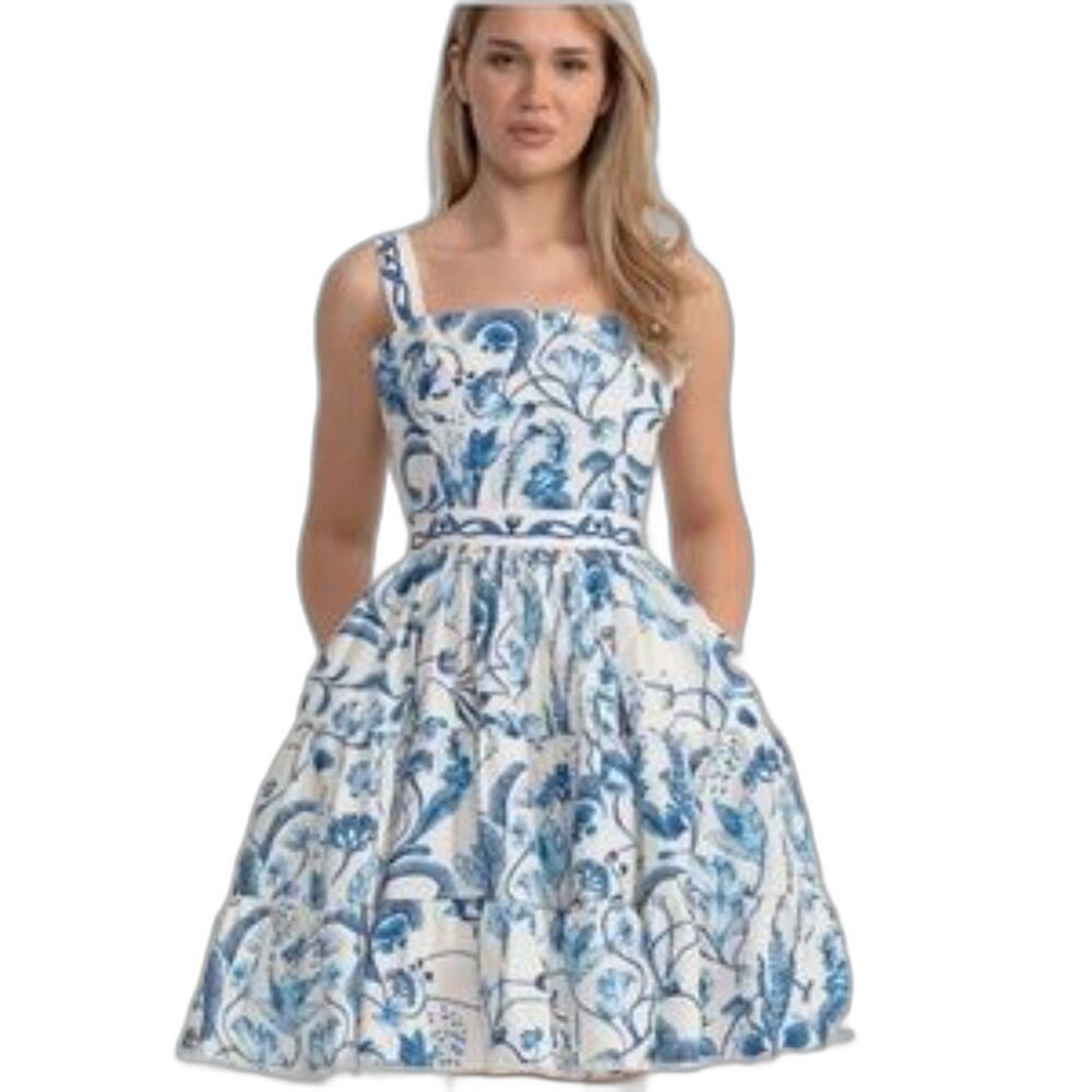 Sierra Darien Textured Dress Straps Blue & White Size Small New with Tags